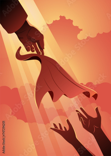 Elijah was passing the mantle to Elisha vector illustration photo