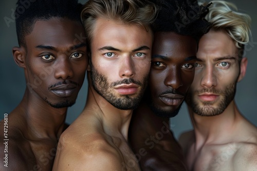 Portrait of diverse group of beautiful men with natural beauty and glowing smooth skin. © Robert