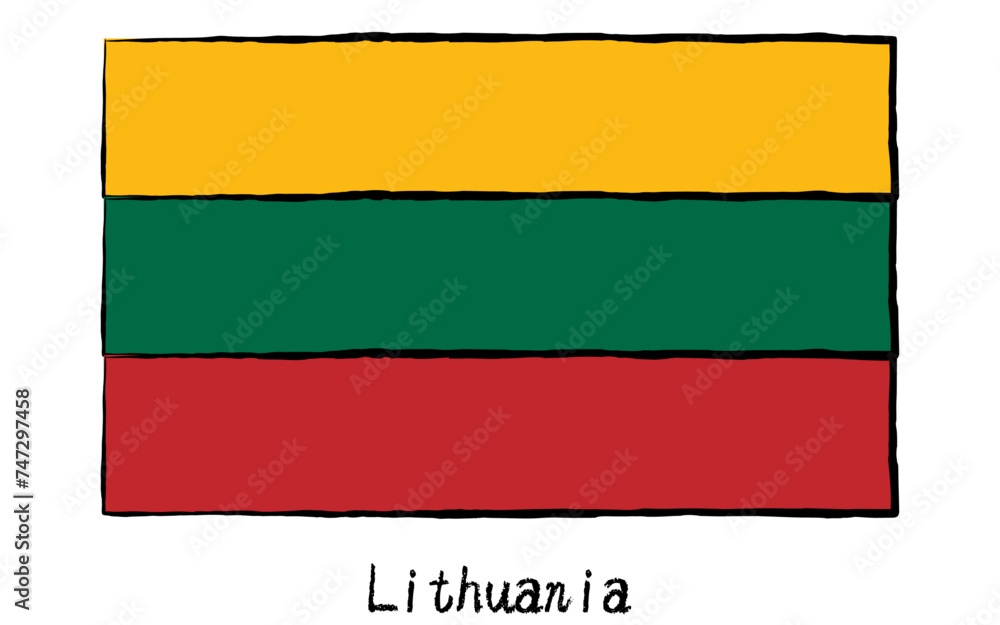 Fototapeta premium Analog hand-drawn world flag, Lithuania