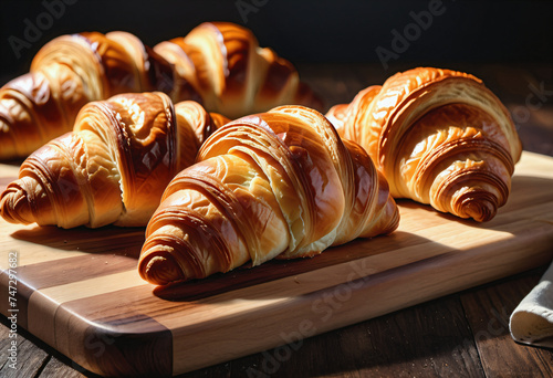 Croissants placed on a wooden floor