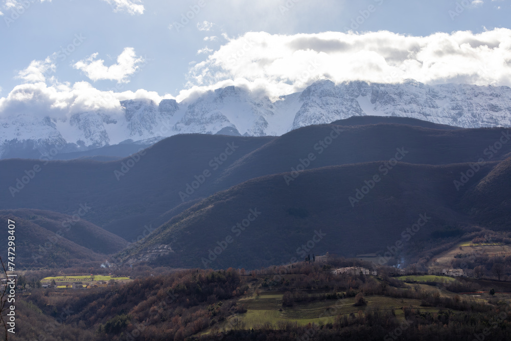 Beffi, Italy A mountainous landscape with snow peaks in the Abruzzo region.