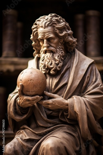 Statue of astronomy scholar holding a planet in hand