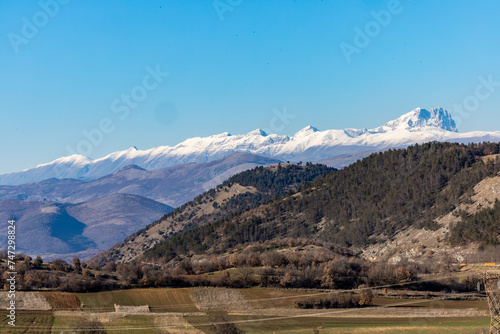 Castelvecchio Subequo, Italy A view of the town and the Monte Sirente mountains and the Abruzzo National Park.