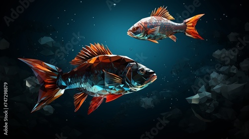 vector illustration of fish camouflage from predator chasing cube abstract geometric background © akhmad