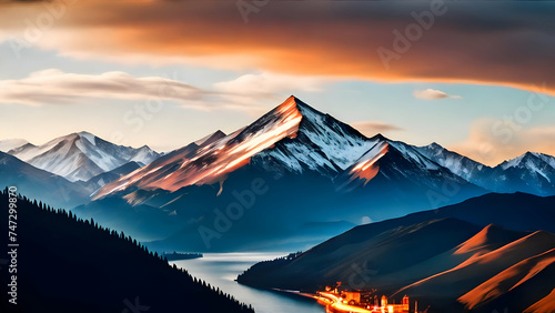 Wallpaper, sunrise, sunset, snow, mountains, river, nature, majestic, clouds, sky