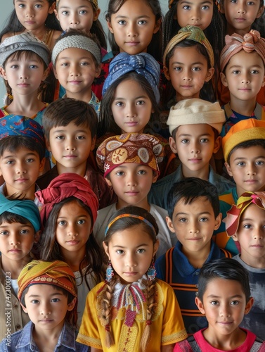 Group of Young Children Wearing Head Scarves and Scarves © hakule