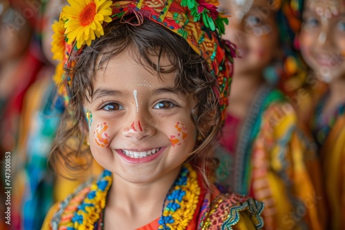 Young Girl With Painted Face and Headdress