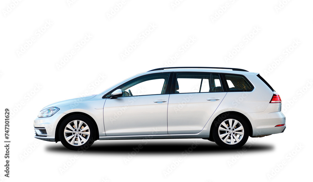 Silver modern station wagon combi car on a white background.