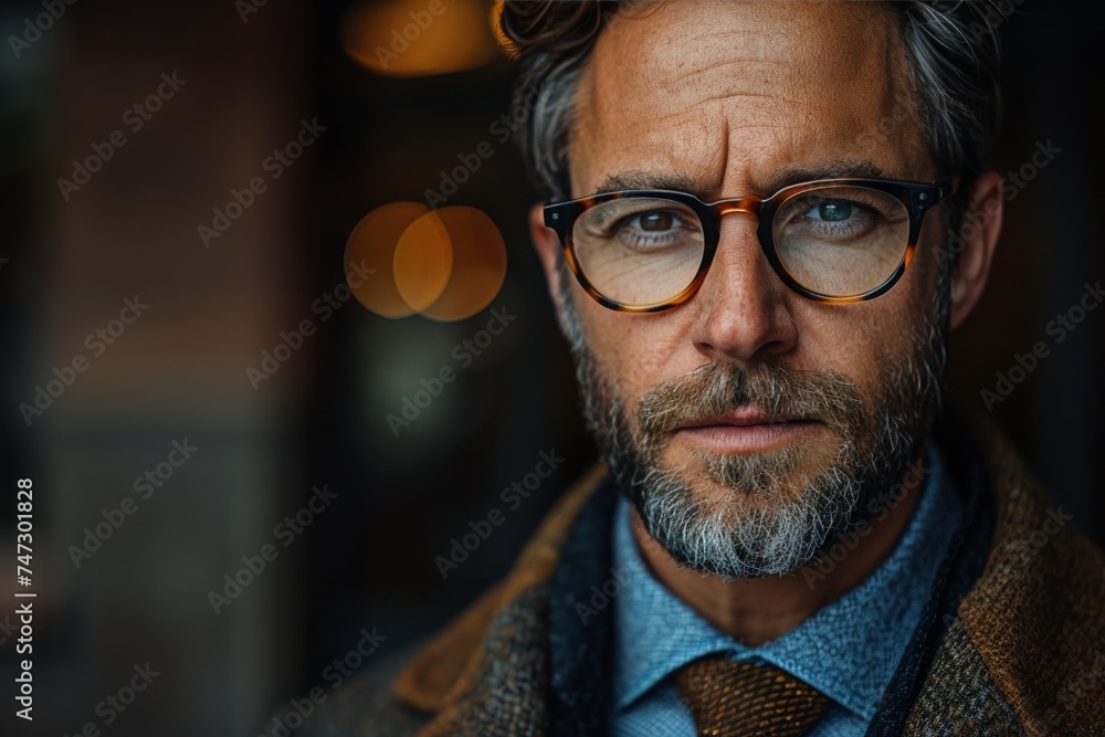 Bearded Man With Glasses Looking at Camera Bearded Man With Glasses Looking at Camera