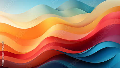 The colorful 3D abstract gradient background with colorful wavy shapes and flowing scallop