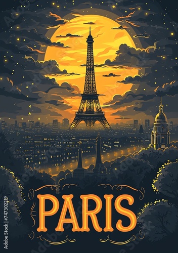 Stylized Paris Poster at Twilight
