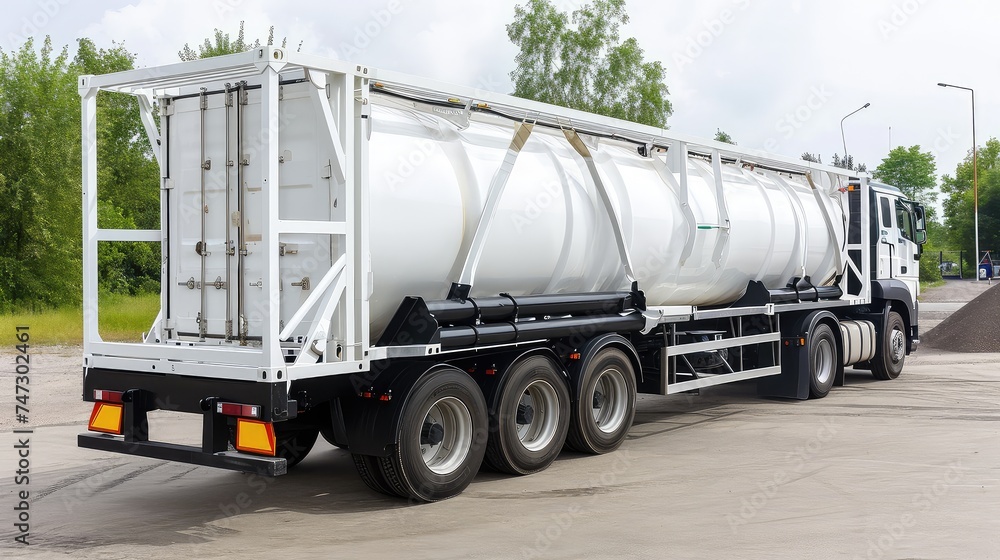Tank truck for transporting toxic cargo. Engineered for safety: A tank designed to eliminate risks.