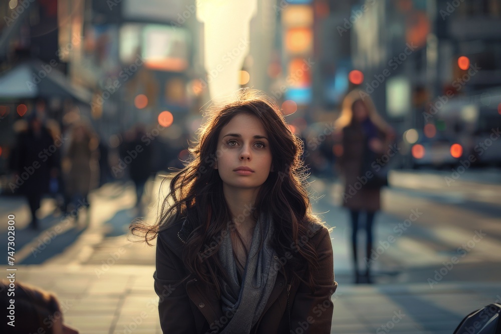 Fototapeta premium Woman Standing on Side of Street