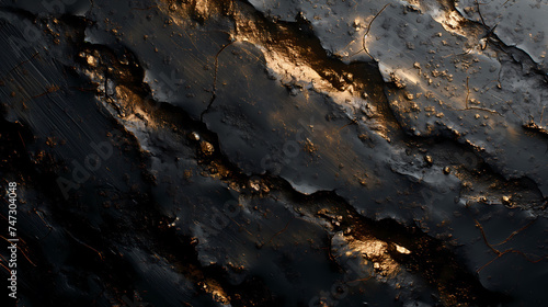 Abstract Textured Surface Resembling Rocky Landscape, black and gold, scars, cracks, fissures