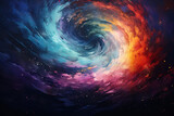 Abstract artistic outer space galaxy swirl background with rough brush strokes of dark blue, purple, white and orange colors