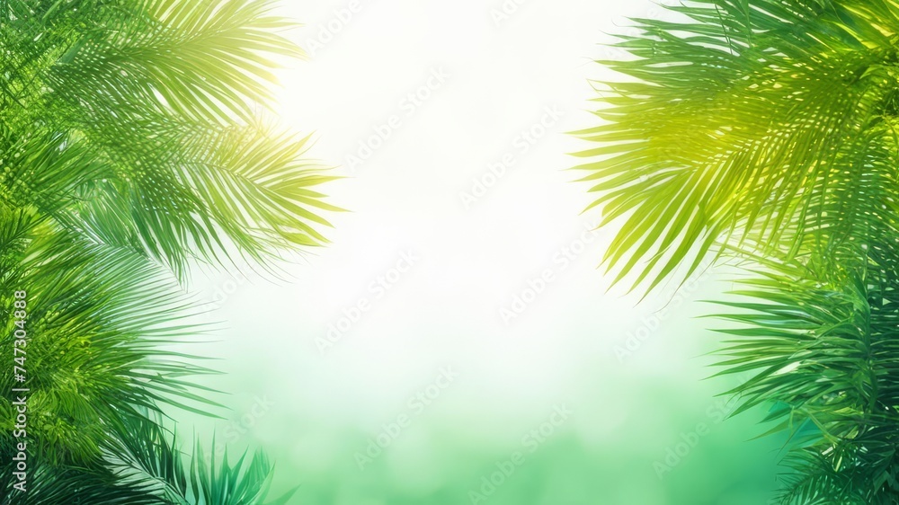 Background with tropical leaves forming a frame with free space.