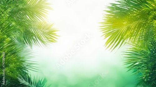 Background with tropical leaves forming a frame with free space.