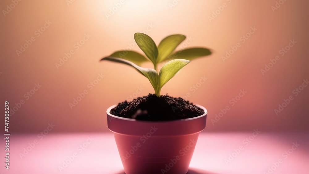 A small plant is planted in a potted room. A small plant is planted in a potted room.