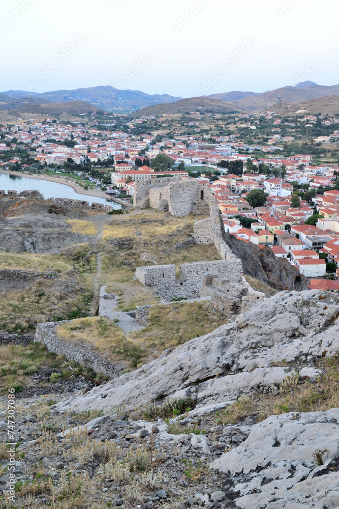 in the castle; in the background, the houses of the locals - Myrina town, Lemnos island, Greece, Aegean sea