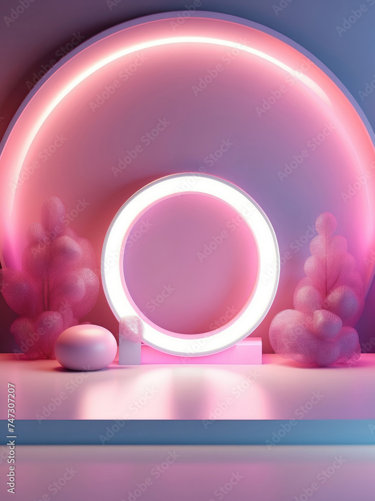 Obraz premium Illuminated neon light ring with copy space
