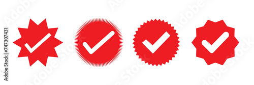 Red check mark icon set. Tick ​​symbol in red color. Replaceable vector design, eps10