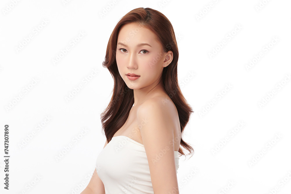 Beautiful young asian woman with clean fresh skin on white background, Face care, Facial treatment, Cosmetology, beauty and spa, Asian women portrait.