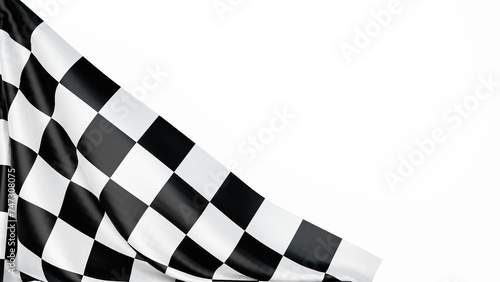 Checkered finish flag on white background. Space for text. 3d render illustration © garrykillian