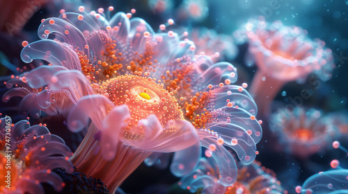 Unreal flower-like creature close-up underwater