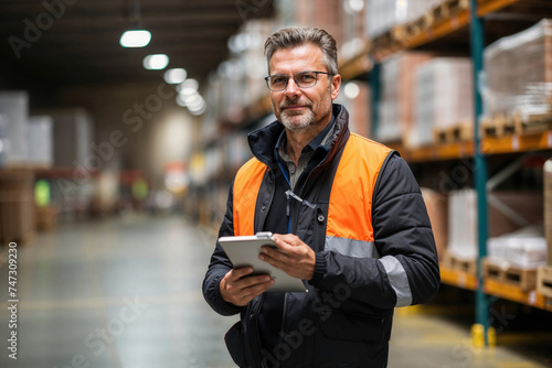 Smiling man working as a manager in a warehouse