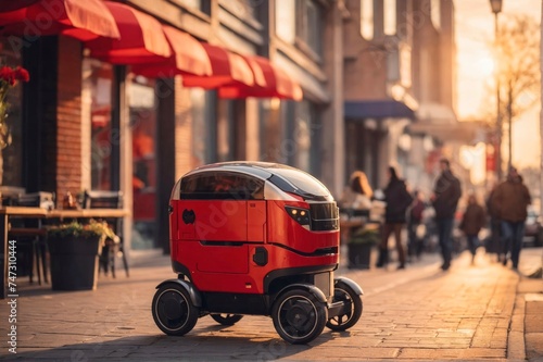 Robot delivers food, exemplifying the convenience and innovation of autonomous delivery technology. © Maryna Andriianova