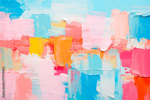 Abstract modern art drawn with broad, large strokes, oil painting, blue and pink colors, colorful