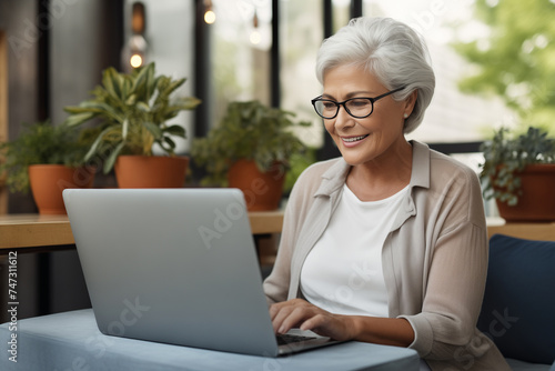Aged businesswoman use business app online software
