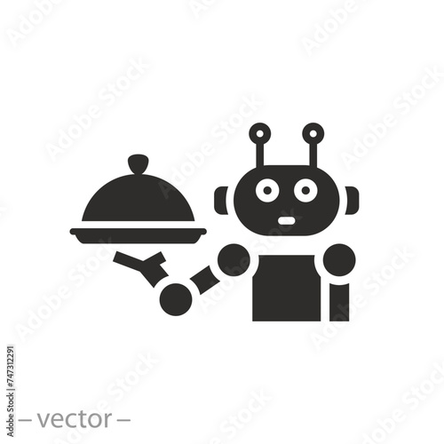 automatic cooking in restaurant icon, robot waiter, bot menu, flat symbol, vector illustration eps 10
