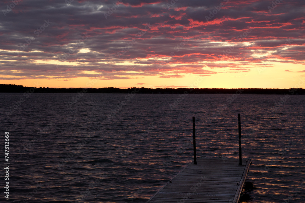 Sunset at lake dock