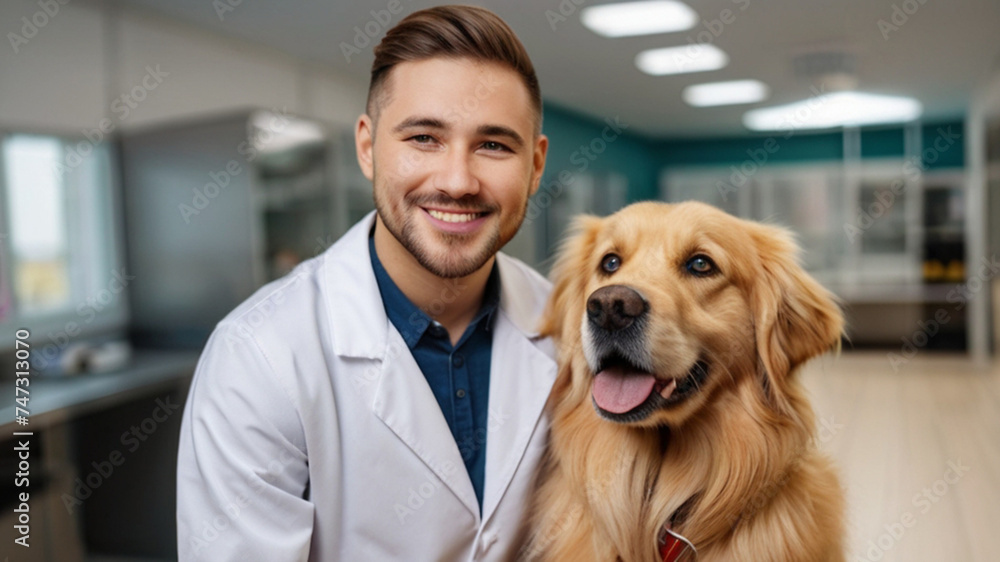 Cute dog at vet station. Veterinary clinic concept. Services of a doctor for animals, health and treatment of pets. Cute dog at vet station. Veterinary clinic concept. Services of a doctor for animals, health and treatment of pets.