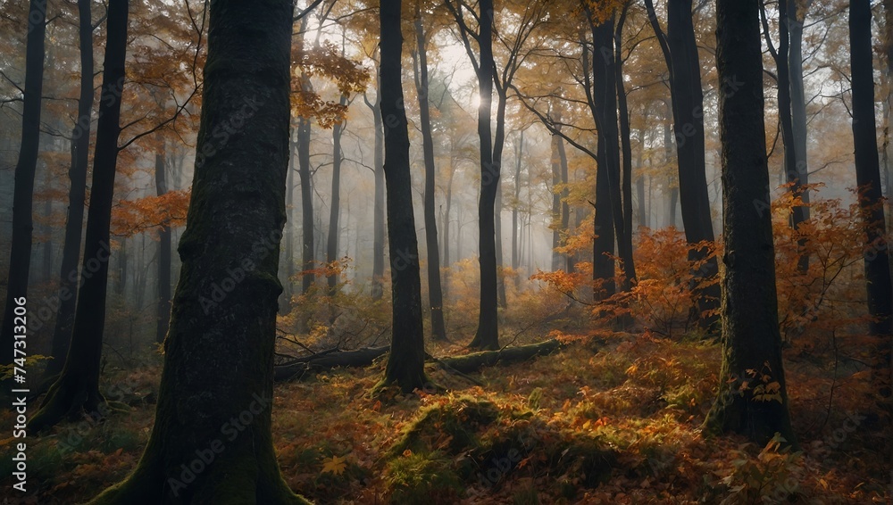 Obraz premium autumn forest in the fog