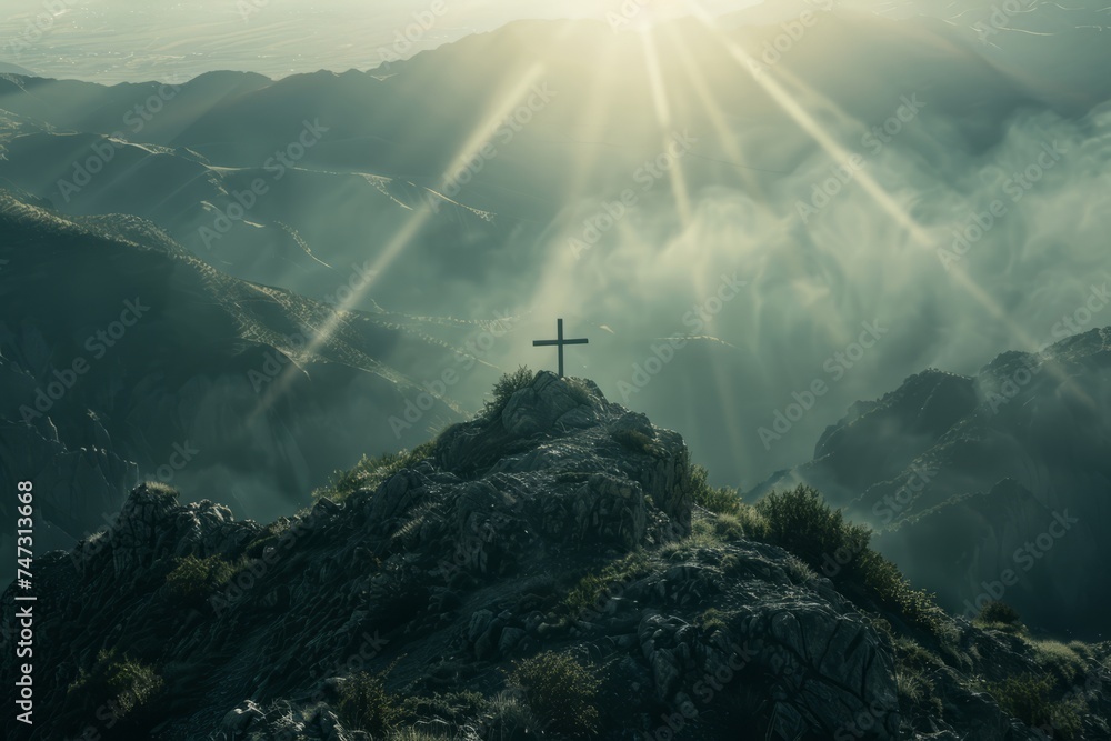 Jesus Christ Cross. Easter Background - obrazy, fototapety, plakaty 