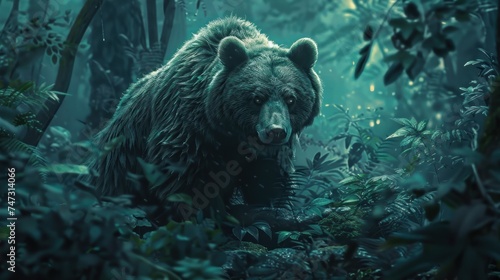 Majesty of the Forest: Witness the Majestic Grizzly Bear Roaming its Verdant Habitat. In this Snapshot of Untamed Wilderness
