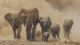 Stampede of Elephant. Display of Nature Giants in Motion. Sandy Backdrop of the African Wilderness, a Herd of Elephants Races Across the Desert
