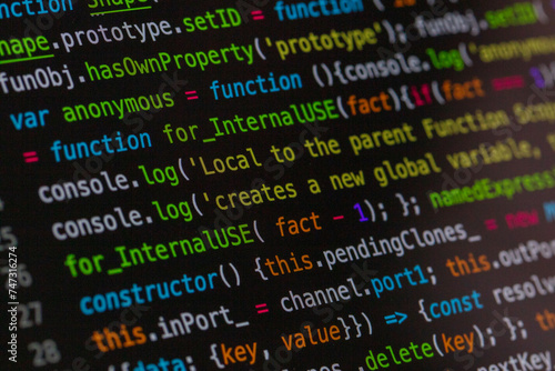 Developer screen with colored website programming code