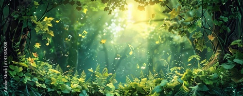 Nature Symphony. Song of Sunlight in the Forest. Amidst the Verdant Canopy, Summer's Sun Casts its Golden Glow, Painting the Landscape with Vibrant Hues © Thares2020