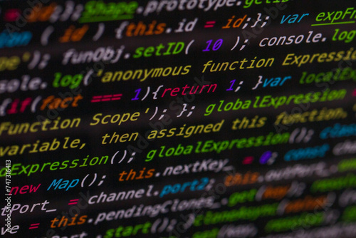 Developer screen with colored website programming code