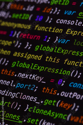 Developer screen with colored website programming code