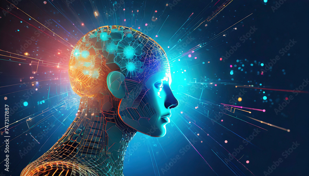 Obraz premium 3d rendering of artificial intelligence concept with circuit brain on blue background