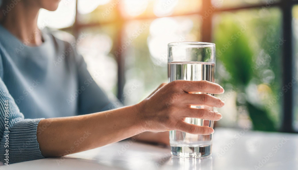 woman's hand trembling while holding a glass of water, depicting dystonia struggle