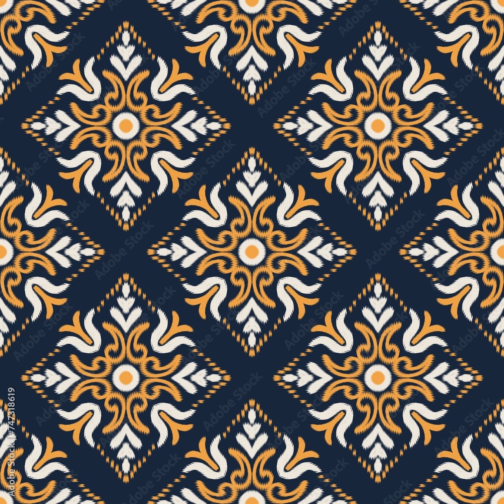 Ikat Flower Pattern Ethnic Geometric native tribal boho motif aztec textile fabric carpet mandalas African Ikat Flower Pattern Ethnic Geometric native tribal boho motif aztec textile fabric carpet mandalas African
