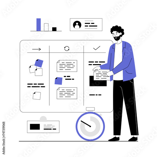 Task management concept. Task management application, business software, productivity online platform, progress tracking. Vector illustration with line people for web design.