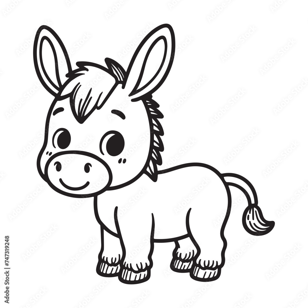 Line art of little donkey cartoon vector illustration