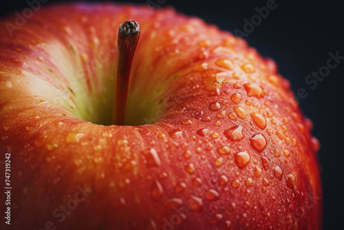 wet red delicious apple close-up