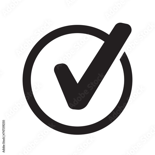 Black check mark icon. Tick symbol in black color, vector illustration. Check mark icon vector isolated, eps10